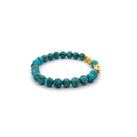 18K Gold Pixiu Double Piyao Bracelet Gemstones December Turquoise Birthstone 6mm - Picture 4 of 6
